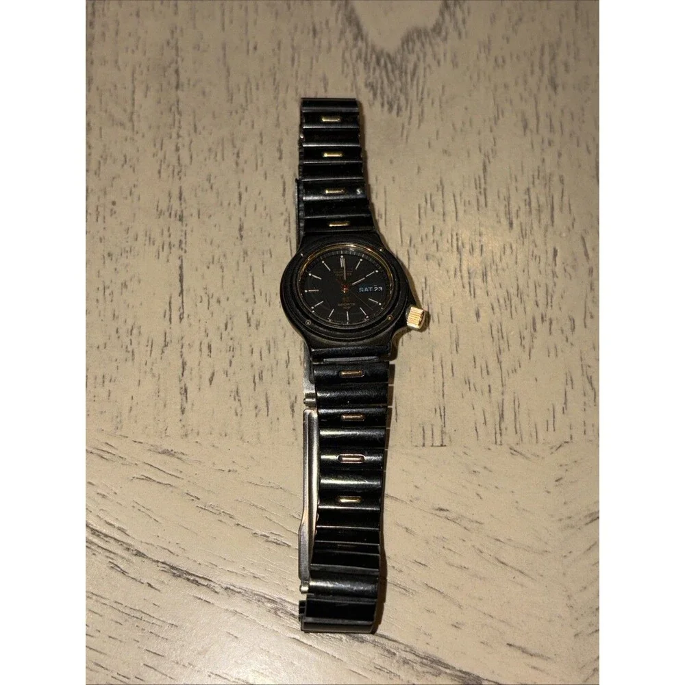 Seiko SQ Sports 100 Watch Women 26mm Black Dial Black Tone -Needs Battery